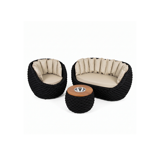 Conjunto Abaulado em Crochê Náutico Premium – Preto