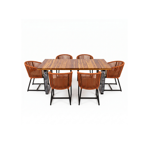 Mesa de Jantar Retangular Gourmet com 6 Cadeiras - Laranja