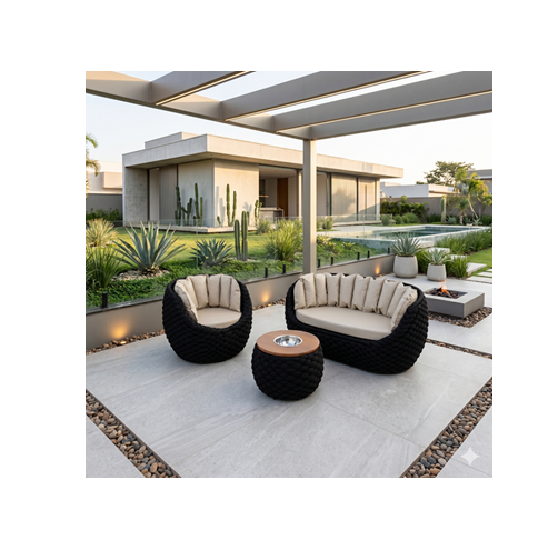 Conjunto Abaulado em Crochê Náutico Premium – Preto